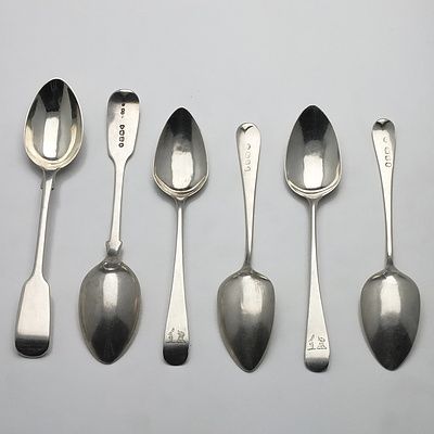 Six Sterling Silver Teaspoons, Including Two Chawner & Co London 1875