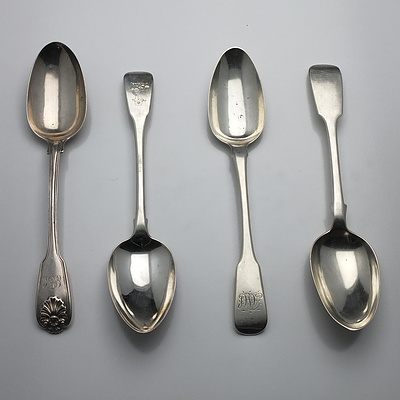 Four Sterling Silver Table Spoons London 1808, 1815, 1825 and 1839