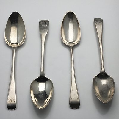 Four Sterling Silver Table Spoons London 1799, 1801, 1809 and 1809
