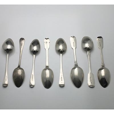 Eight Various Sterling Silver Spoons, Including London 1855, 1863, 1851, 1807, 1803, 1801, 1799, 1844