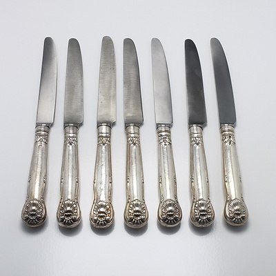 Seven Sterling Silver Handled Kings Pattern Mains Knives London 1836 and 1841