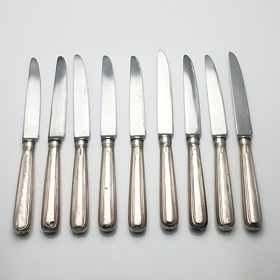 Nine Georgian Sterling Silver Mains Knives London 1832