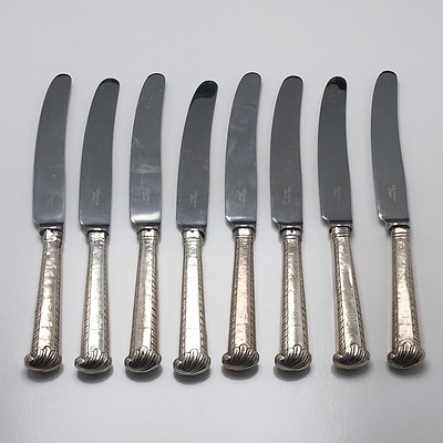 Eight Crested Sterling Silver Handled Entree Knives