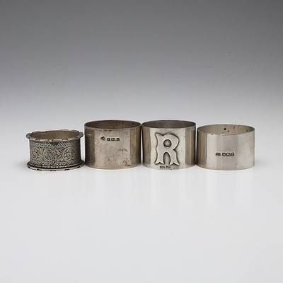 Four Various Sterling Silver Napkin Rings, Including William Hutton & Sons Ltd Birmingham 1931