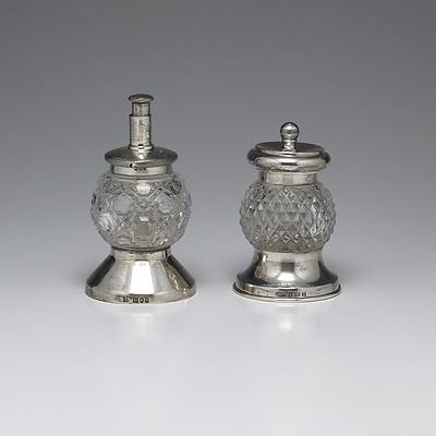 Sterling Silver and Cut Crystal Salt and Pepper Set Hukin & Heath London 1900 and John Grinsell & Sons Birmingham 1924