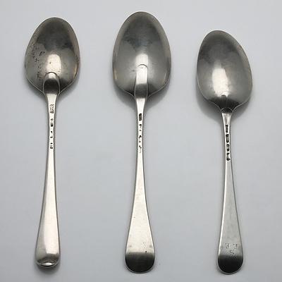 Three Sterling Silver Table Spoons, Nicholas Hearnden London 1763, Thomas & William Chawner London 1770 and Elizabeth Oldfield London