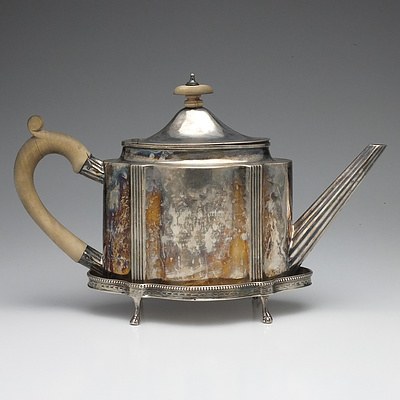 George III Sterling Silver Teapot and Trivet John Langlands I & John Robertson I Newcastle 1810