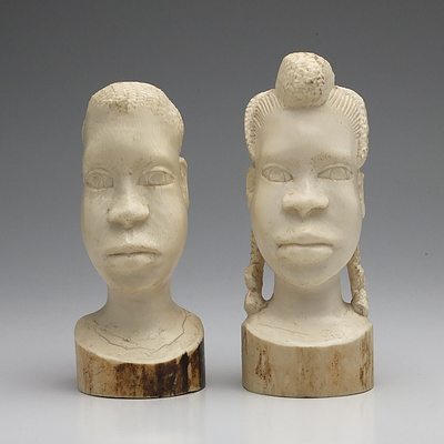 Two African Carved Ivory Busts