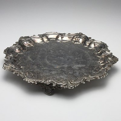 English Silver Plate Chased, Bright Cut and Engraved Footed Dish