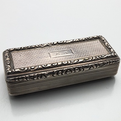 George III Monogrammed Sterling Silver Engine Turned and Chased Snuff Box William Pugh Birmingham 1809