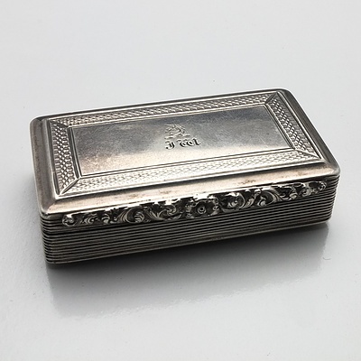 Georgian Monogrammed and Crested Sterling Silver Engine Turned and Chased Snuff Box Edward Smith Birmingham 1827
