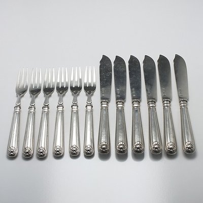 Edwardian Sterling Silver Kings Pattern Fish Knives and Forks for Six Charlie Jacques & Frederick Bartholomew London 1902