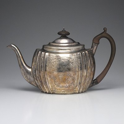 George III Monogrammed Sterling Silver Teapot Samuel Godbehere, Edward Wigan & James Boult London 1802