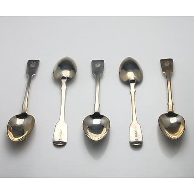 Five Georgian Crested Sterling Silver Table Spoons Jonathan Hayne London 1832