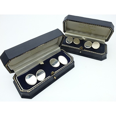 Two Pairs of Boxed Sterling Silver Double Cufflinks