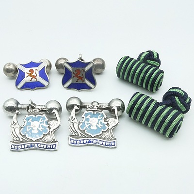 Two Pairs of Crested Sterling Silver and Enamel Cufflinks and Another