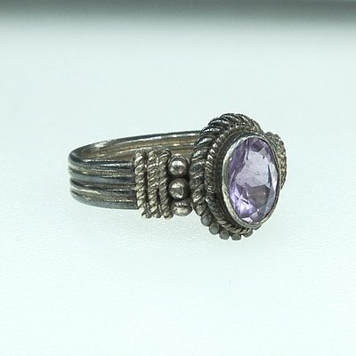 Indian Silver and Oval Amethyst Ring
