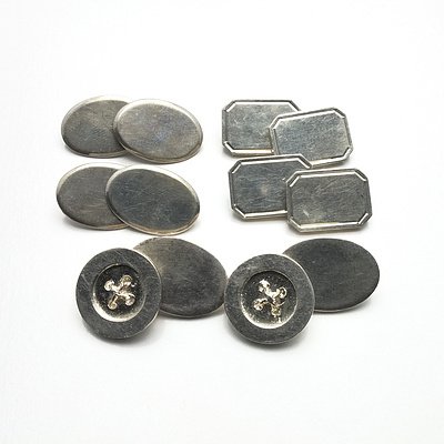 Three Pairs of Sterling Silver Double Cufflinks