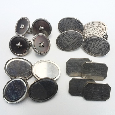 Four Pairs of Sterling Silver Double Cufflinks