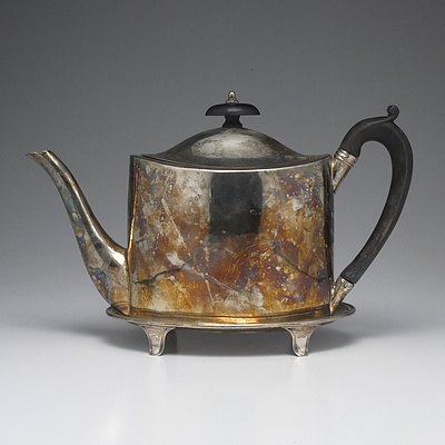 George III Sterling Silver Teapot and Trivet John Emes London 1801