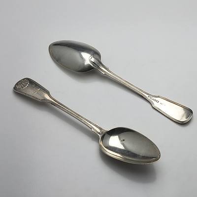 Pair of Georgian Crested Sterling Silver Table Spoons William Chawner II London 1831