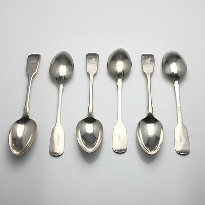 Six Victorian Crested Sterling Silver Table Spoons Edwin Henry Sweet London 1839