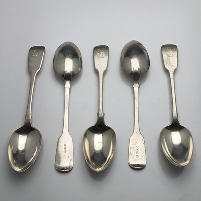 Five Victorian Crested Sterling Silver Table Spoons Edwin Henry Sweet London 1839
