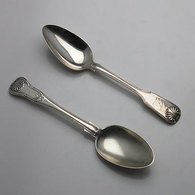 Two Crested Sterling Silver Table Spoons Richard Pearce London 1819 and Charles Boyton II London 1891