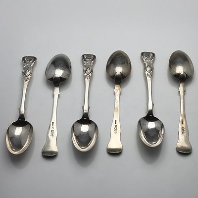 Six Victorian Crested Sterling Silver Kings Pattern Spoons James & Walter Marshall London 1856