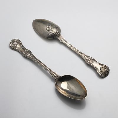 Pair of Victorian Monogrammed Sterling Silver Kings Pattern Table Spoons John Aldwinckle & Thomas Slater London 1888