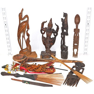 Trobriand Islands and Indonesian Carvings, Cones, Puppet etc 