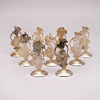 Set of Indonesian Silver Place Card Holders Modelled as Miniature Shadow Puppets