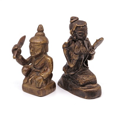 Two Antique Burmese Cast Bronze Figures