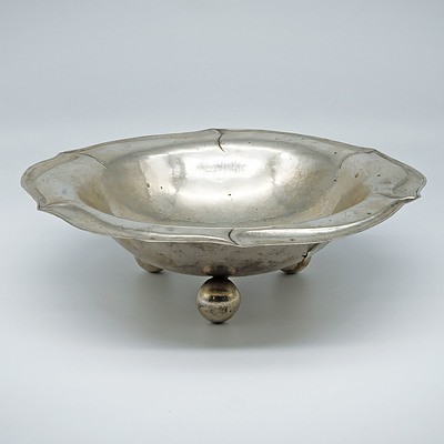 German Hand Wrought Silver Bowl on Ball Feet, Early 20th Century, 432g