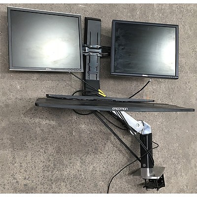 Mobile Workstation with Two Monitor Arms and Four Dell Monitors