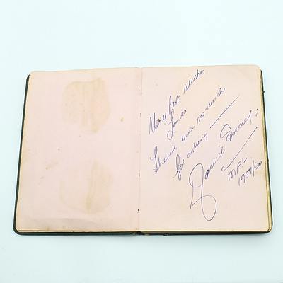 Vintage Autograph Book with Thirty Five Signatures, including Charlton Heston, Shirley Bassey, Frank Sinatra, Jane Russell, Johnny O'Keefe, Lita Roza And Many More 
