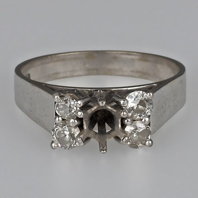 18ct White Gold Ring without Centre Stone with Four Old Cut Diamonds