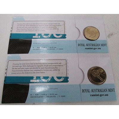 Royal Australian Mint Centenary of the Trans-Australian Railway Uncirculated $1 Coin - Lot of 2