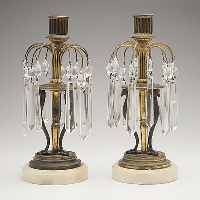 Pair of Antique French Ormulu and Cut Glass Lustres