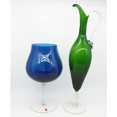 Retro Art Glass Water Pitcher and Italian Vase
