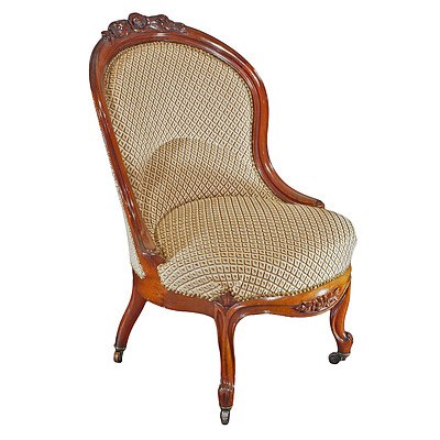 French Mahogany Petit Salon Chair with Carved Floral Crest Late 19th Century
