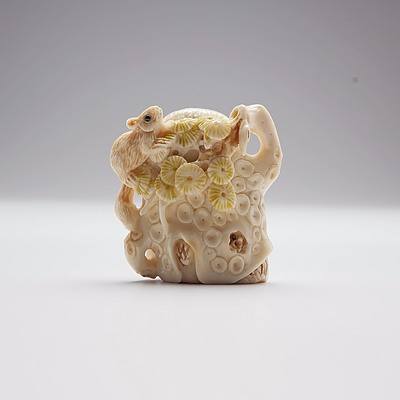 Carved Ivory Squirrel Group, a Netsuke or Toggle