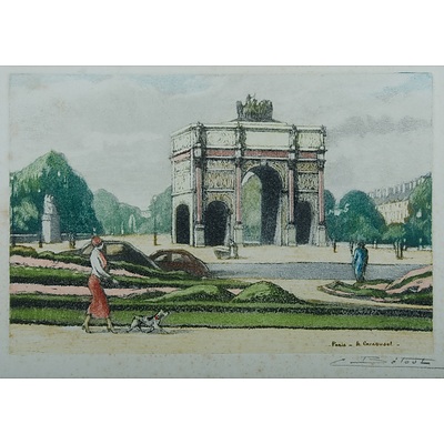 Betout, C (French School, c1930s): 'Paris, le rond-point des Champs-Elysees;' & 'Paris, le Carousel'