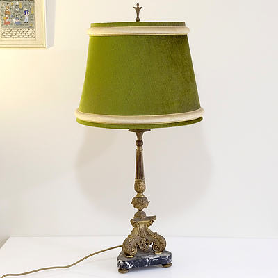 Large Ornate Vintage Cast Brass and Marble Table Lamp