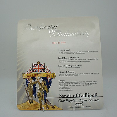 2006 Our People Their Service Set of Six Limited Edition - Sands of Gallipoli Medallions