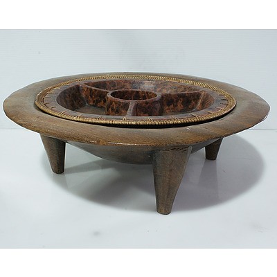 Polynesian Kava Bowl and Resin and Wicker Serving Dish