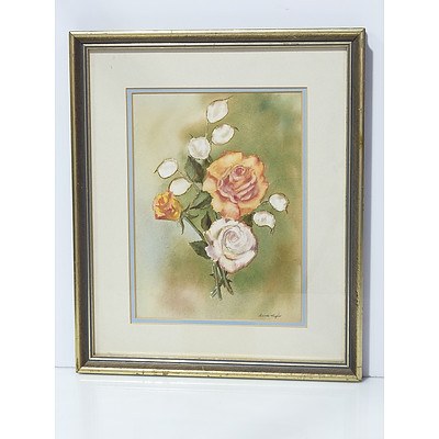 Nance Taylor Roses and Honesty Watercolour