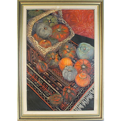 Alison Chrystal Pumpkins on a Persian Rug Oil on Board