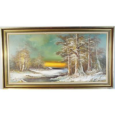Three Large Oil on Board Landscape Paintings Including Artists Goodman and Cafieri