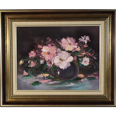 Mary Morris Pink Flower Still Life Oil on Canvas